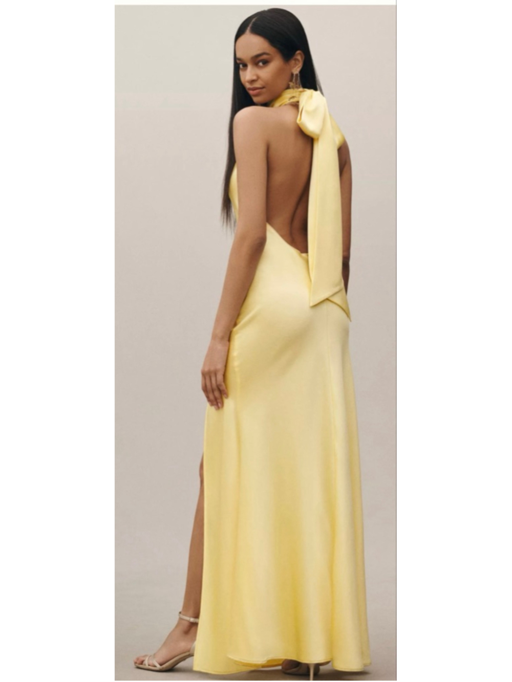 NWT SAU LEE Penelope High-Neck Backless Satin Gown in Yellow 10 - Picture 2 of 5